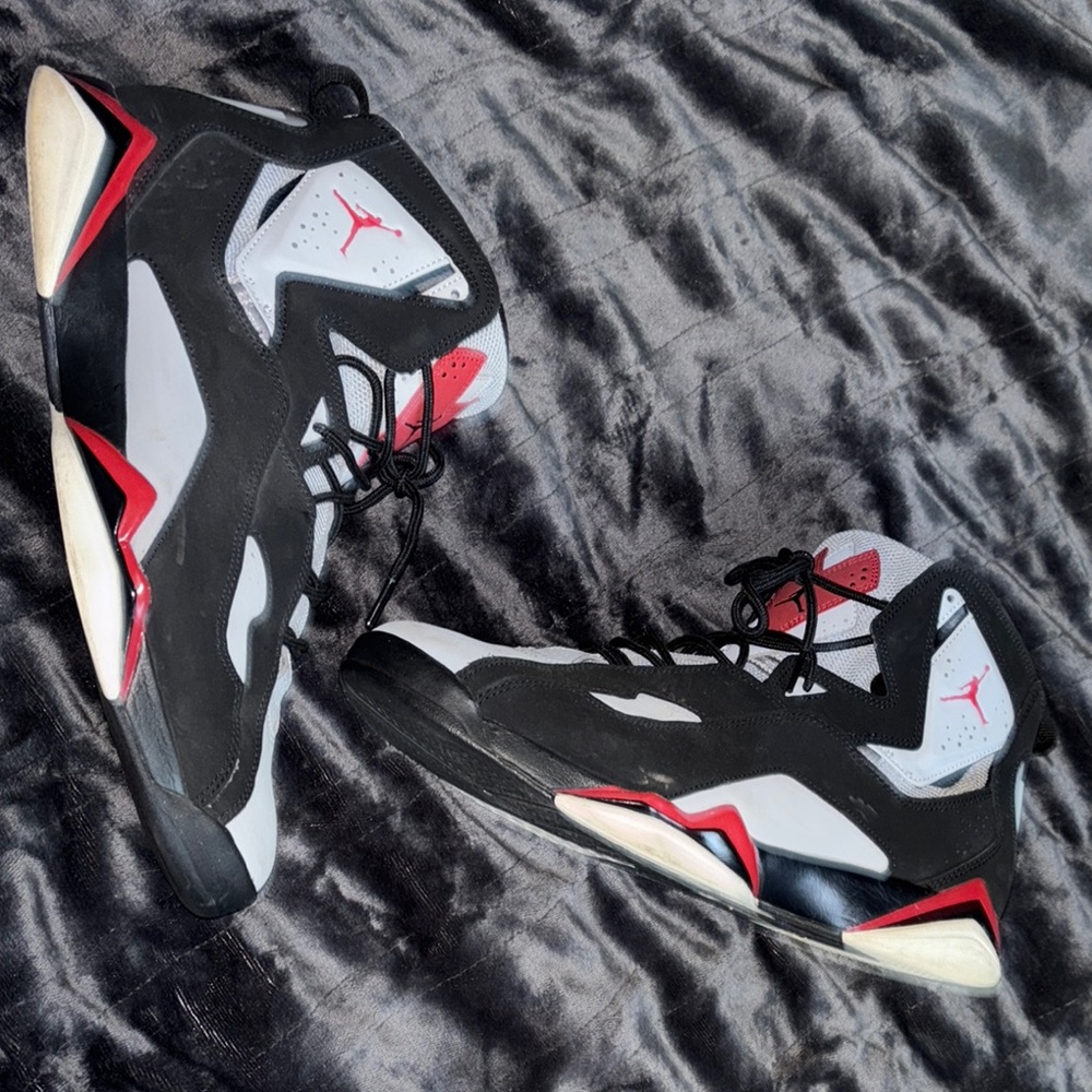 Jordan Black and Red Athletic Shoes with High-Top Design True Flight